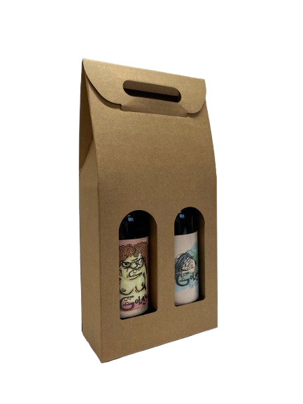 Valisette en carton de deux bouteilles de 75cl avec fenetres