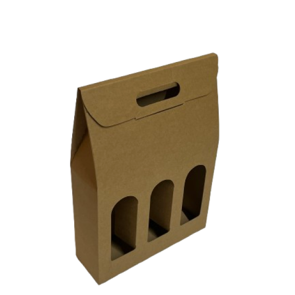 Valisette en carton ondulé avec compartiments pour trois bouteilles de 75cl